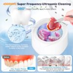 Rtshuok Ultrasonic Retainer Cleaner Machine, 45Khz Professional UV Ultrasonic Cleaner, 200ML Portable Ultrasonic Jewelry Cleaner for Dentures, Aligner, Retainer, Mouth Guard, Braces (White)