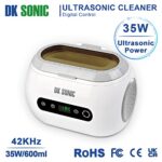 DK SONIC 42KHz Ultrasonic Cleaner with Digital Timer and Basket for Jewelry, Ring, Eyeglasses, Denture, Watchband, Coins, Small Metal Parts, Daily Necessaries, etc (600ML-white, 110V)