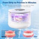 CYFERUY Ultrasonic Retainer Cleaner – 45kHz Ultrasonic Cleaner Machine for Dentures, Mouth Guard, Night Guard, Toothbrush Heads, Jewelry with 3 Modes & 160ML Capacity Portable Dental Cleaner