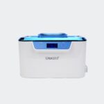 iSonic® DS310-WS+CSGJ01 Miniaturized Commercial Ultrasonic Cleaner with Integrated Stainless Steel Beaker Holder Set, White and Sapphire Blue, with a Bottle of Cleaning Solution